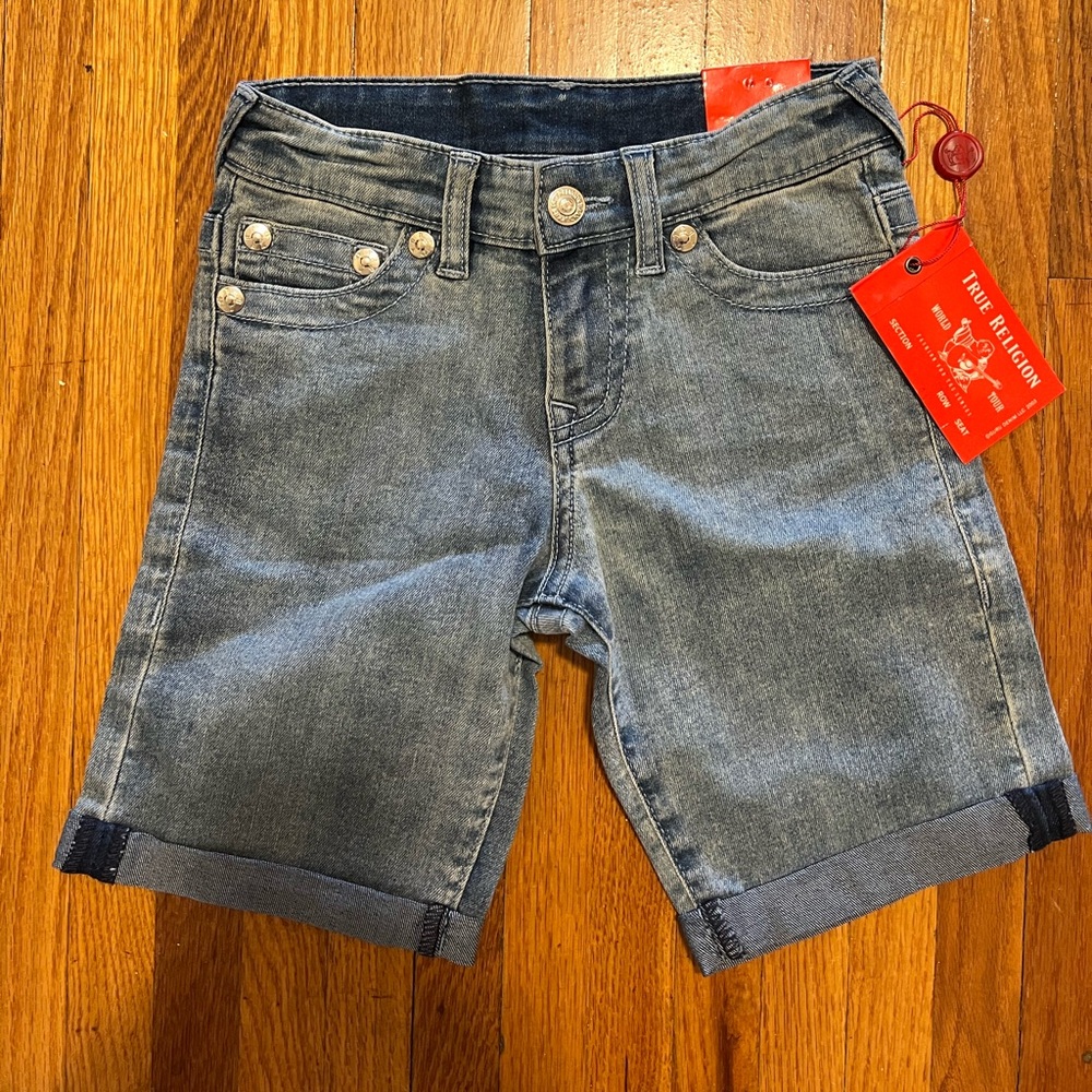 True Religion Boys Stretch Denim Roll Cuff Shorts NWT